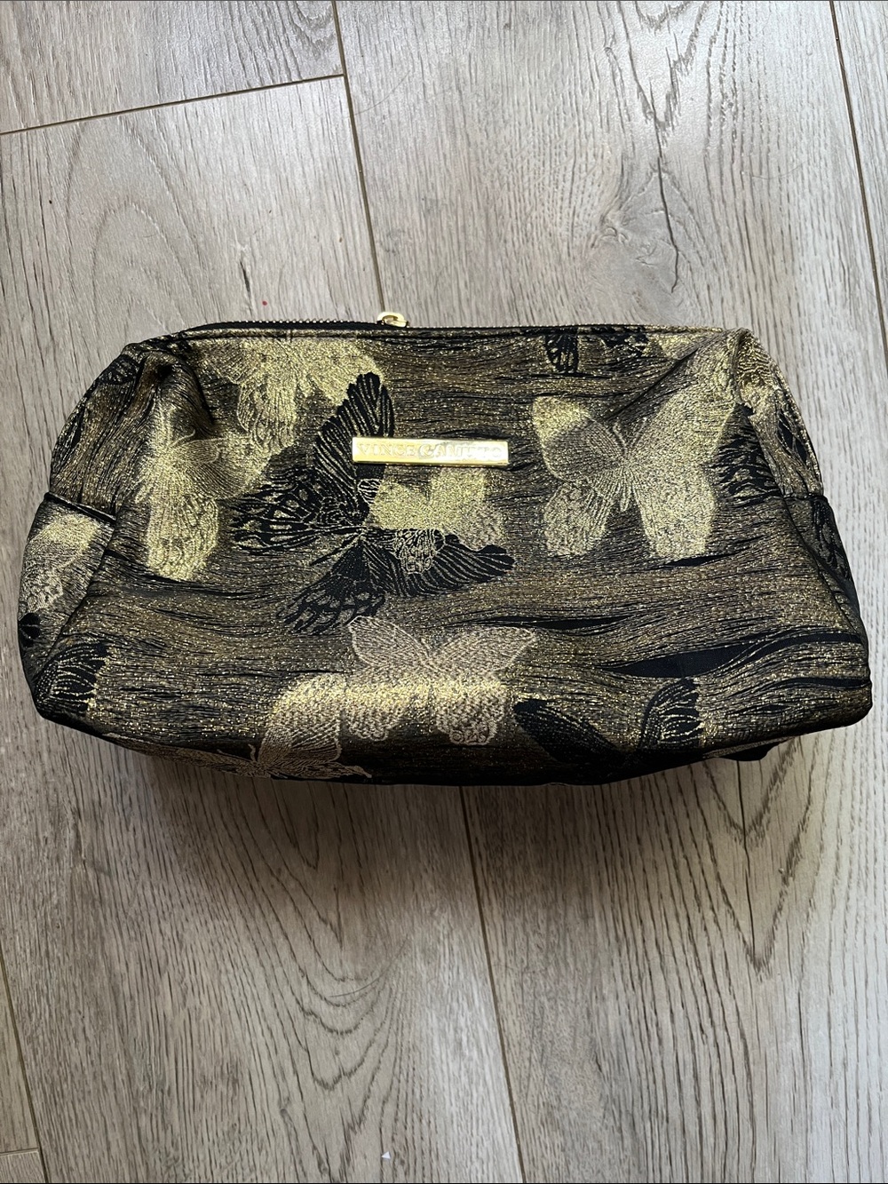 Vince Camuto Black and Gold Metallic Butterfly Makeup Pouch